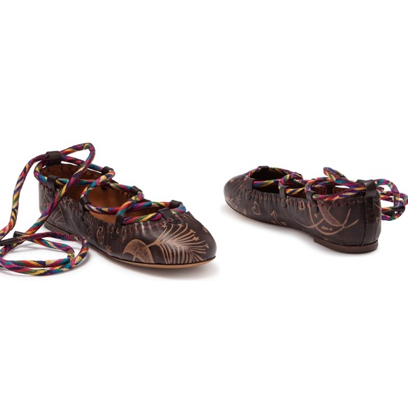 VALENTINO Leather Printed Ankle Tie Flat shoes in 38.5 - Picture 4 of 6